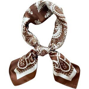Silk Feel White & Black Edge Satin Square Head Scarf for Women Medium 28 Inch